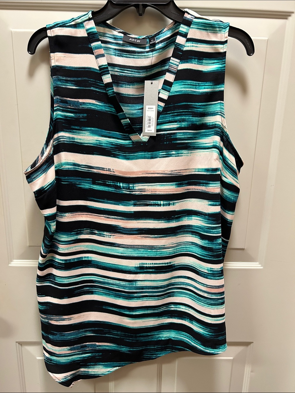 Apt. 9 Teal, Black and Cream Striped V-Neck Tank
